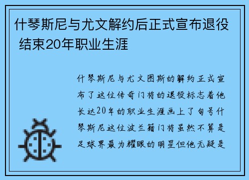 什琴斯尼与尤文解约后正式宣布退役 结束20年职业生涯
